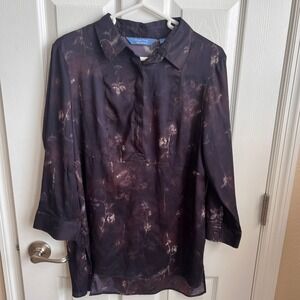 Simply‎ Vera Women's Tunic Top Floral Print Button Cuff Long Sleeve L